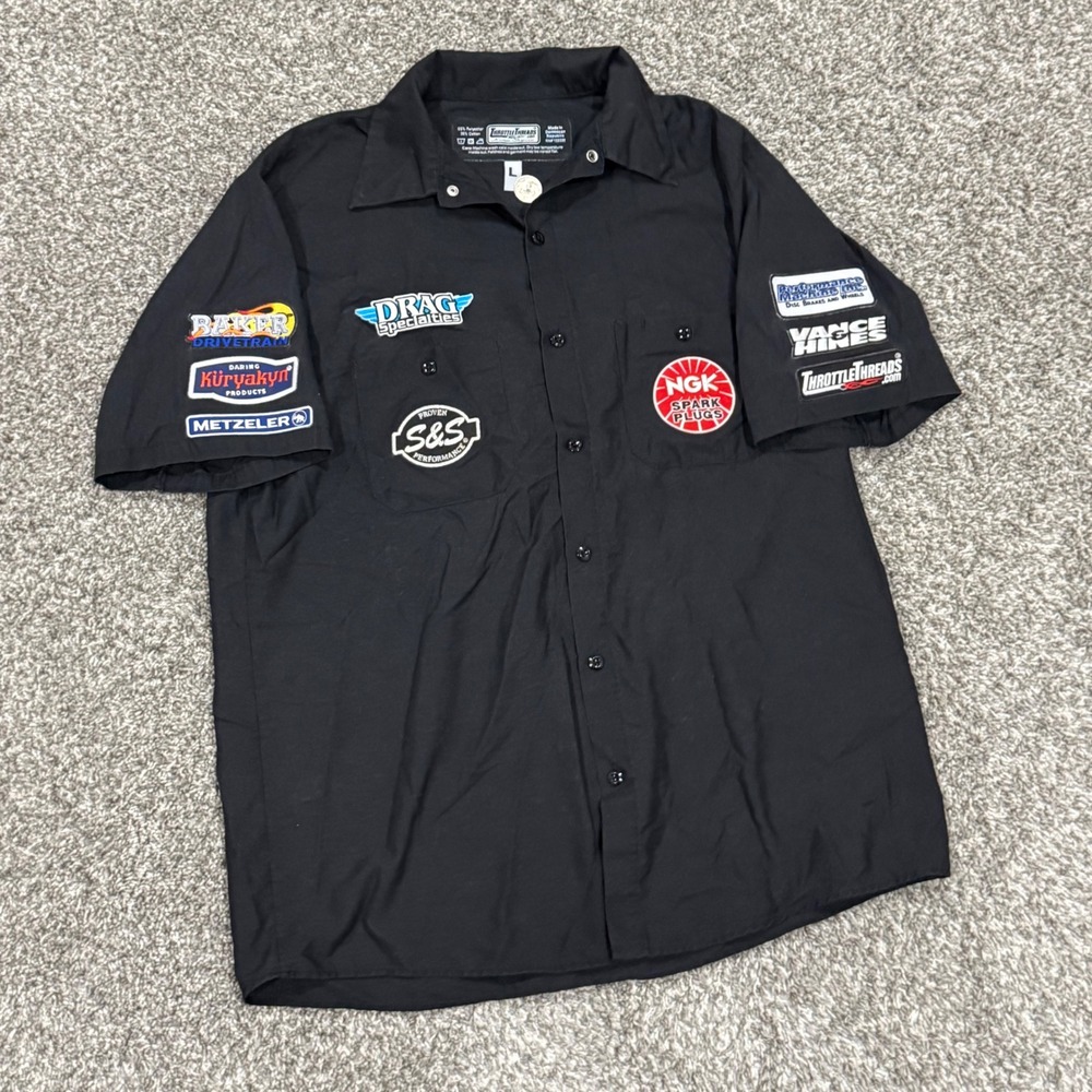 Y2K Throttle Threads Racing Mechanic Shirt Drag Specialties Patches Mens Large